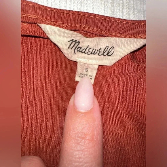 Madewell Sandwashed Gathered Balloon Sleeve Rusty Torch Color Blouse - Picture 6 of 6